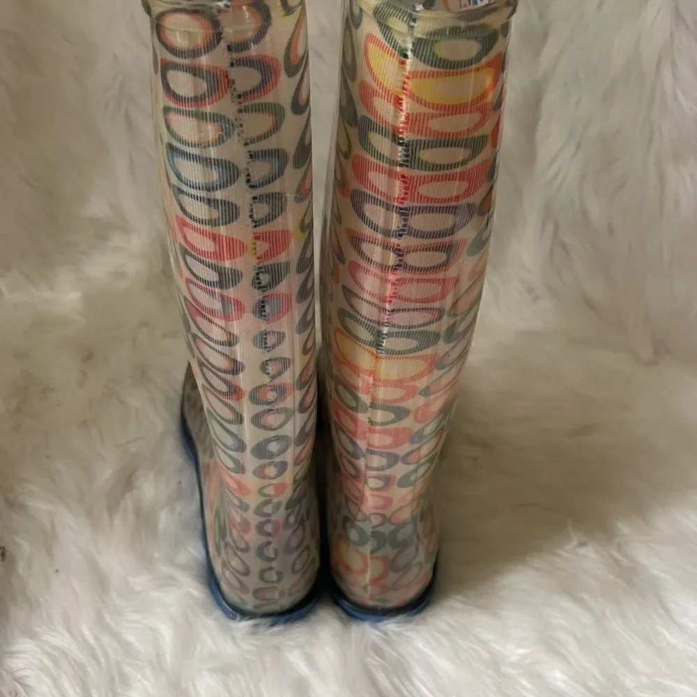 Inner Soul multi color Rubber rain boots with indigo blue soles size11